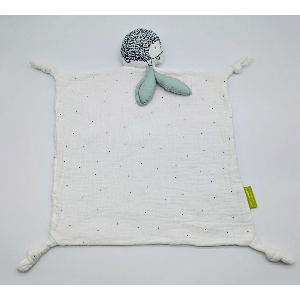 Vertbaudet White Muslin Cotton Lovey Security Blanket Hedgehog Knots Polka Dots